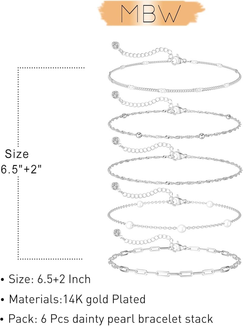 MBW Gold Bracelets for Women Trendy, Dainty 14K Gold Plated Bracelet Stack Beaded Chain Bracelet Set Thin Small Cute Paperclip Bracelets Fashion Waterproof Jewelry Gift Gold Accessories for Women - Image 5